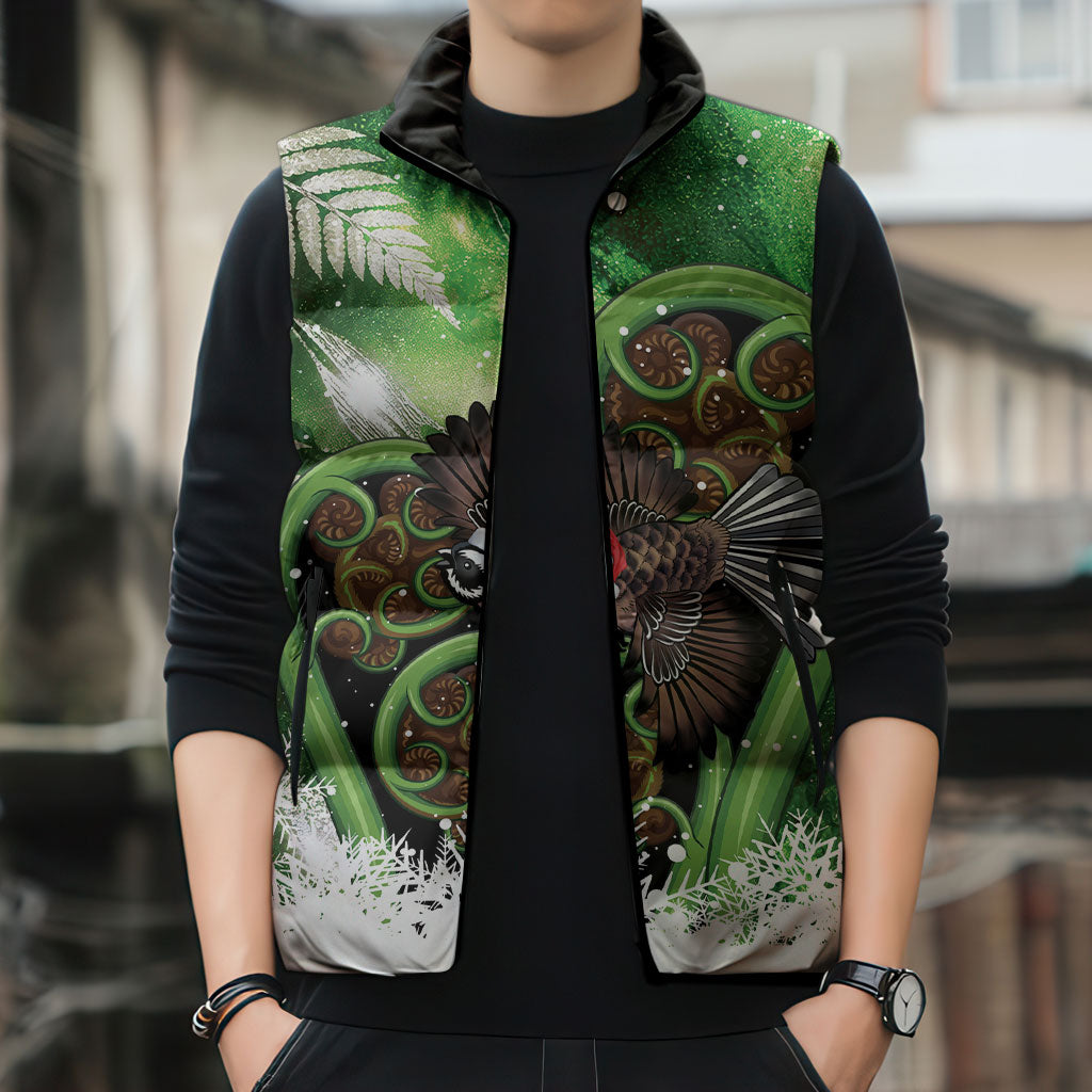 Piwakawaka New Zealand Christmas In July Sleeveless Puffer Jacket NZ Aroha Koru Fern Marble Vibes LT14 - Polynesian Pride