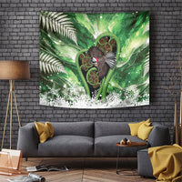 Piwakawaka New Zealand Christmas In July Tapestry NZ Aroha Koru Fern Marble Vibes LT14 Green - Polynesian Pride