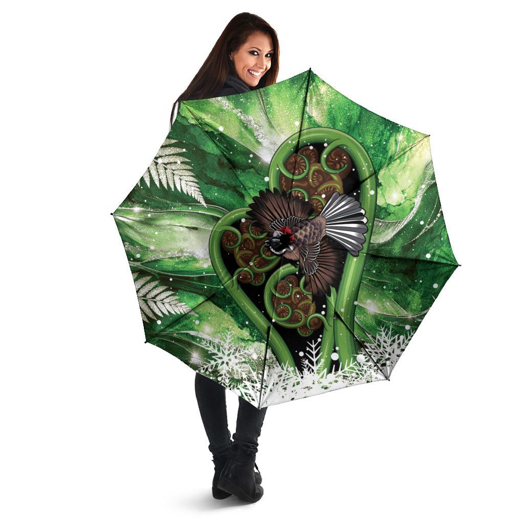 Piwakawaka New Zealand Christmas In July Umbrella NZ Aroha Koru Fern Marble Vibes LT14 - Polynesian Pride