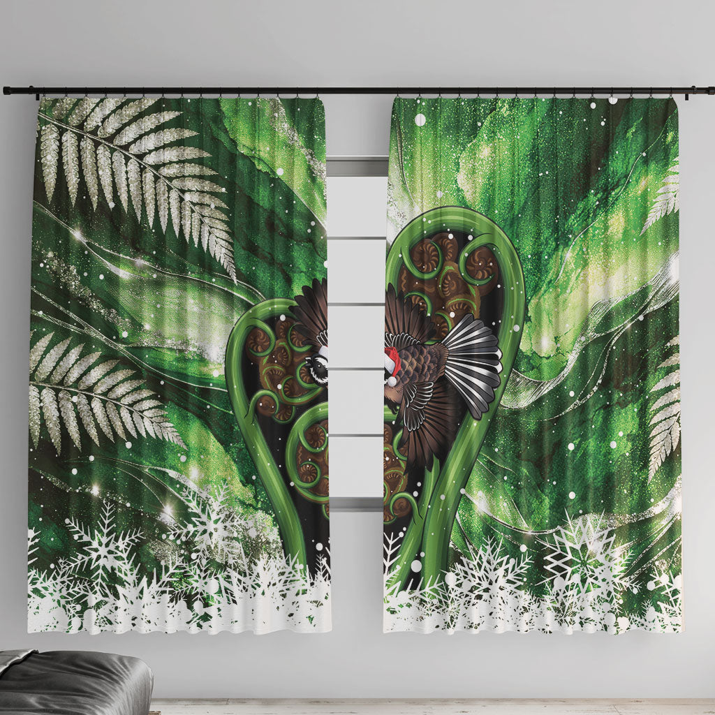 Piwakawaka New Zealand Christmas In July Window Curtain NZ Aroha Koru Fern Marble Vibes LT14 With Hooks Green - Polynesian Pride