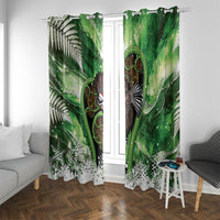 Piwakawaka New Zealand Christmas In July Window Curtain NZ Aroha Koru Fern Marble Vibes LT14 With Grommets Green - Polynesian Pride