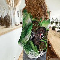 Piwakawaka New Zealand Christmas In July Women Casual Shirt NZ Aroha Koru Fern Marble Vibes LT14 - Polynesian Pride