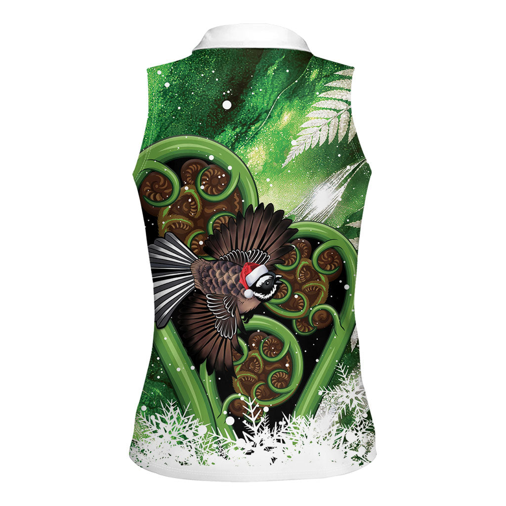 Piwakawaka New Zealand Christmas In July Women Sleeveless Polo Shirt NZ Aroha Koru Fern Marble Vibes LT14 - Polynesian Pride