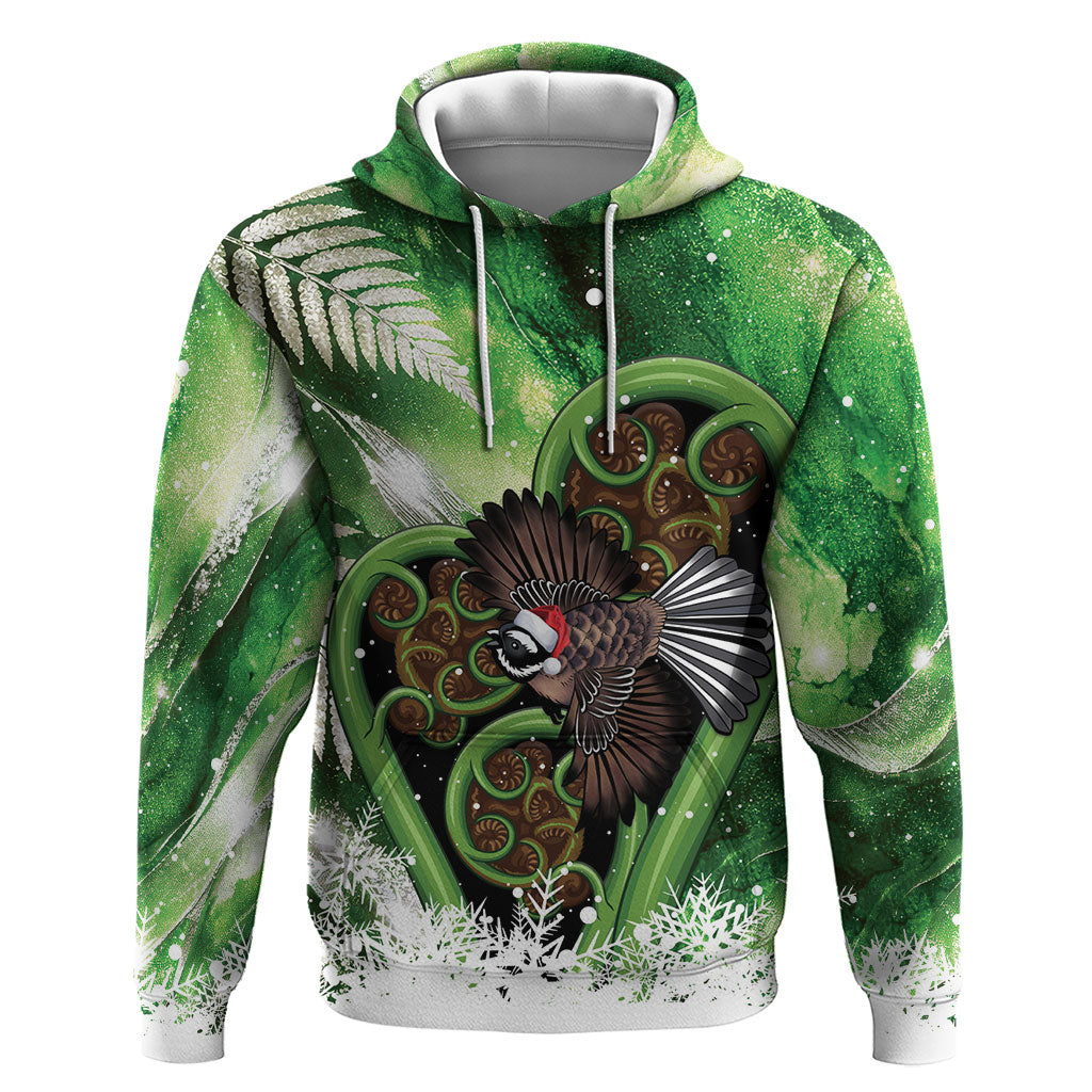 Piwakawaka New Zealand Christmas In July Zip Hoodie NZ Aroha Koru Fern Marble Vibes LT14 Pullover Hoodie Green - Polynesian Pride