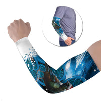 Tui Bird New Zealand Christmas In July Arm Sleeves NZ Aroha Koru Fern Marble Vibes LT14 Set of 2 Blue - Polynesian Pride