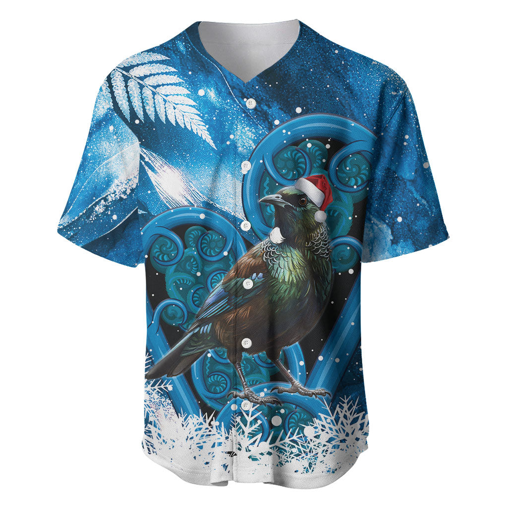 Tui Bird New Zealand Christmas In July Baseball Jersey NZ Aroha Koru Fern Marble Vibes LT14 Blue - Polynesian Pride