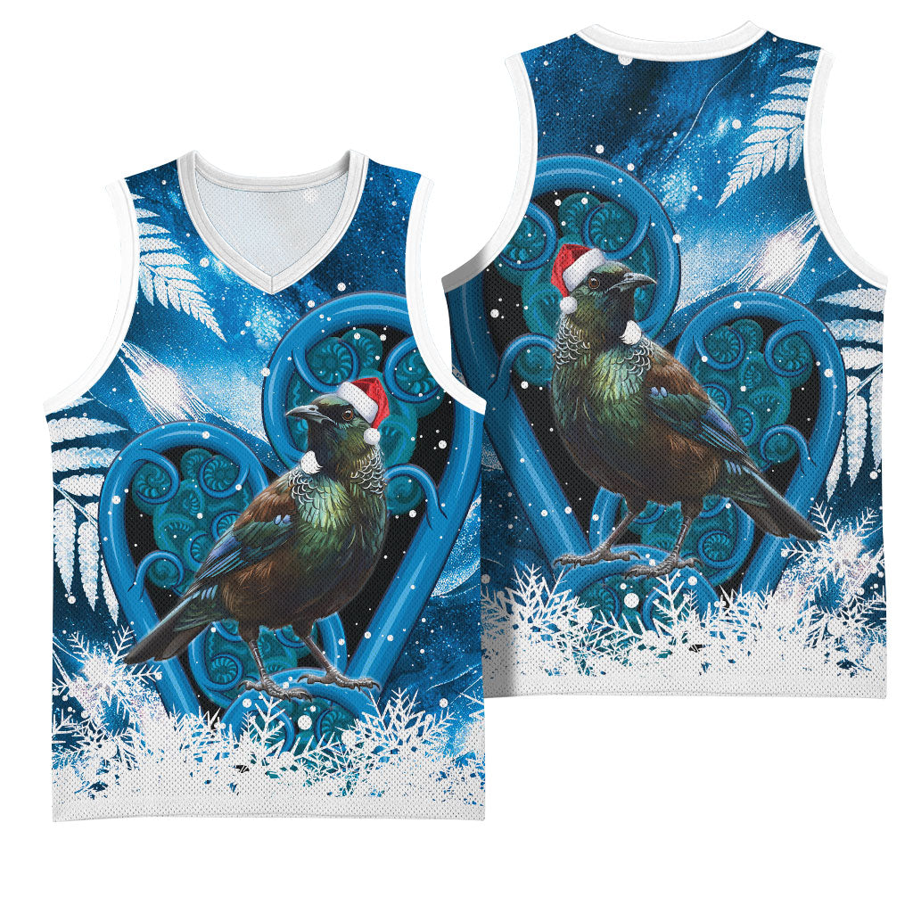 Tui Bird New Zealand Christmas In July Basketball Jersey NZ Aroha Koru Fern Marble Vibes LT14 - Polynesian Pride