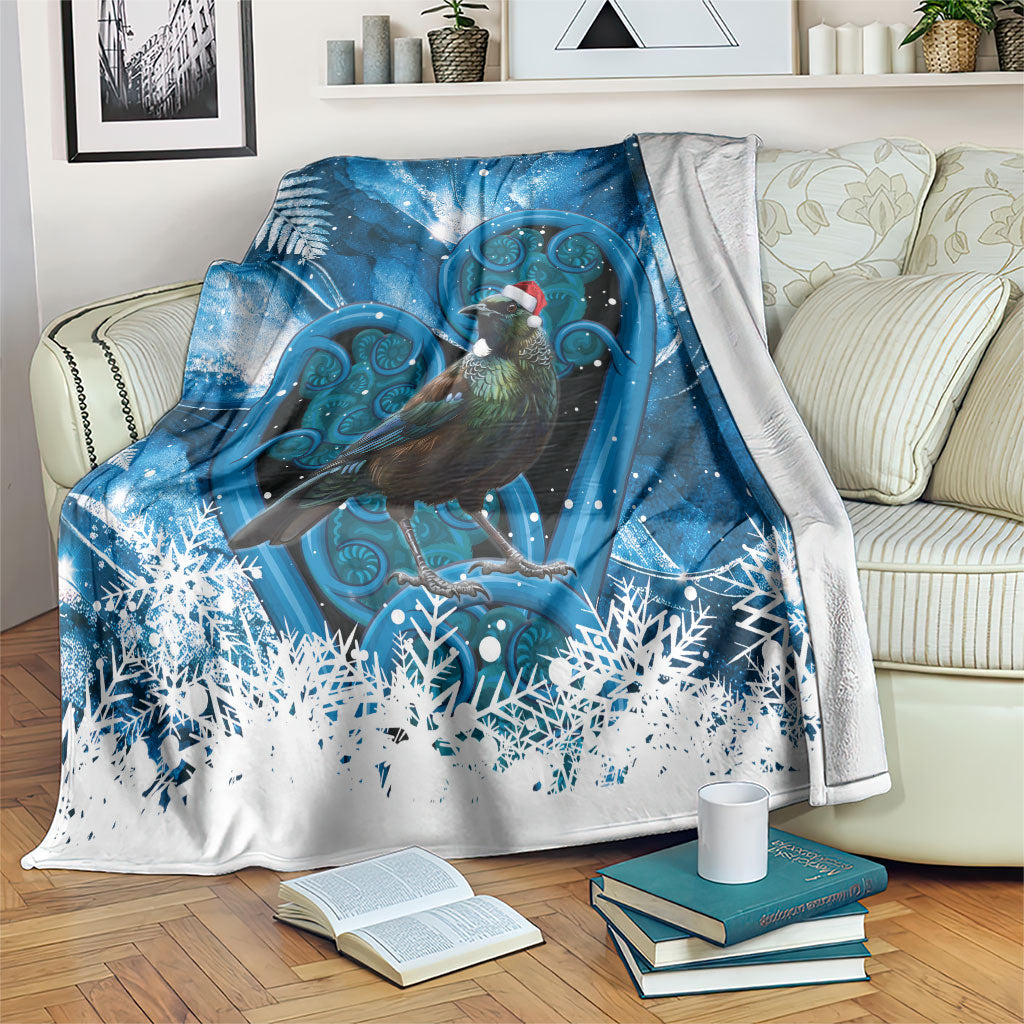 Tui Bird New Zealand Christmas In July Blanket NZ Aroha Koru Fern Marble Vibes LT14 Blue - Polynesian Pride