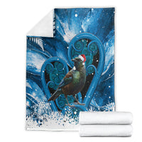 Tui Bird New Zealand Christmas In July Blanket NZ Aroha Koru Fern Marble Vibes