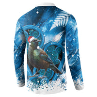 Tui Bird New Zealand Christmas In July Button Sweatshirt NZ Aroha Koru Fern Marble Vibes