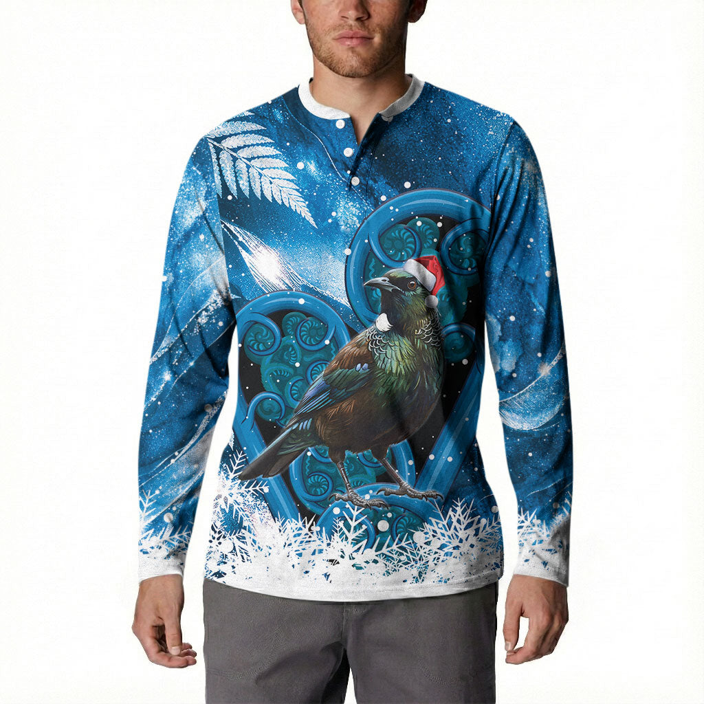 Tui Bird New Zealand Christmas In July Button Sweatshirt NZ Aroha Koru Fern Marble Vibes