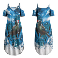Tui Bird New Zealand Christmas In July Couples Matching Summer Maxi Dress and Long Sleeve Button Shirt NZ Aroha Koru Fern Marble Vibes LT14 - Polynesian Pride