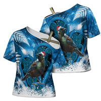 Tui Bird New Zealand Christmas In July Cross Shoulder Shirt NZ Aroha Koru Fern Marble Vibes LT14 - Polynesian Pride