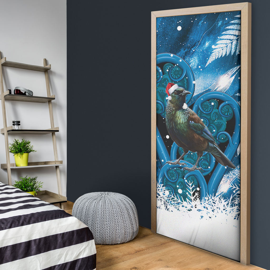 Tui Bird New Zealand Christmas In July Door Cover NZ Aroha Koru Fern Marble Vibes LT14 - Polynesian Pride
