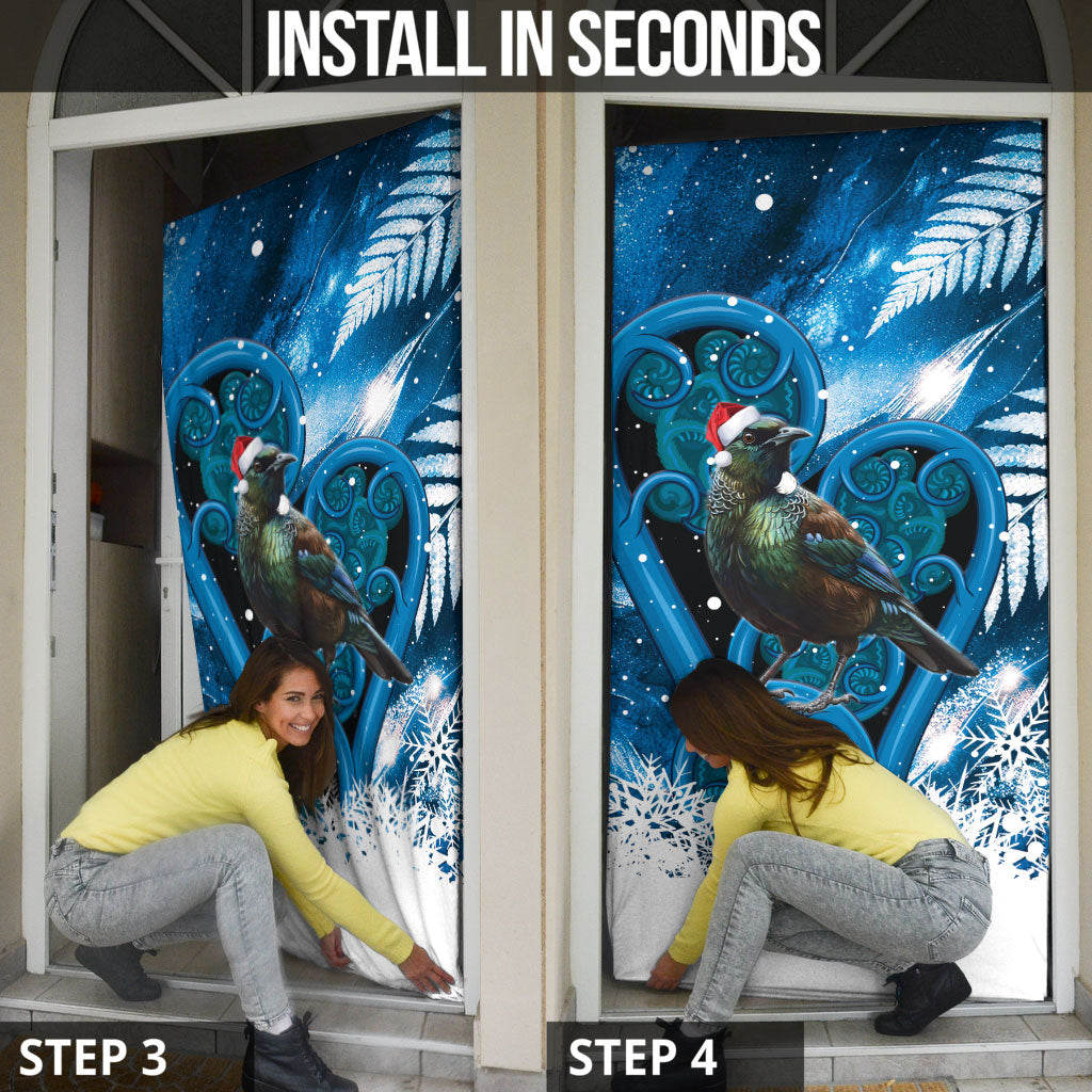 Tui Bird New Zealand Christmas In July Door Cover NZ Aroha Koru Fern Marble Vibes LT14 - Polynesian Pride
