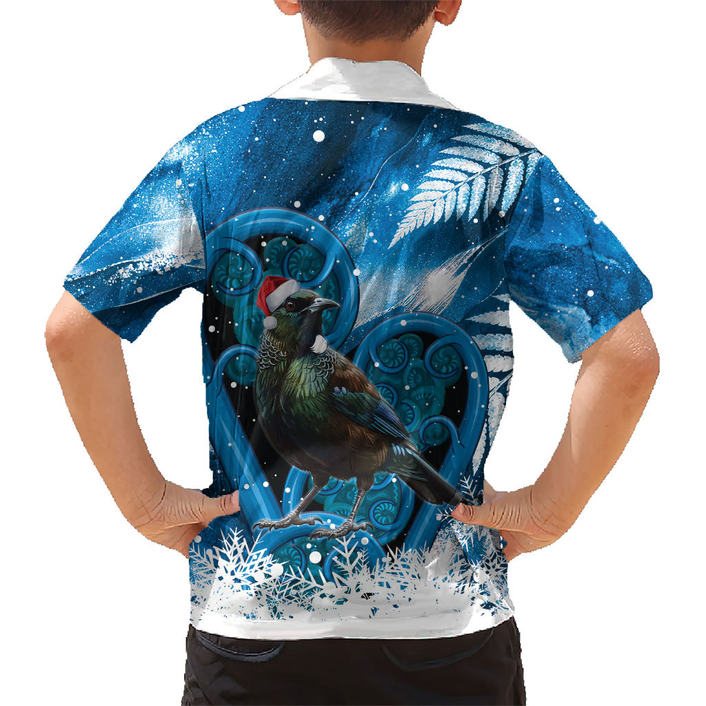 Tui Bird New Zealand Christmas In July Family Matching Long Sleeve Bodycon Dress and Hawaiian Shirt NZ Aroha Koru Fern Marble Vibes LT14 - Polynesian Pride