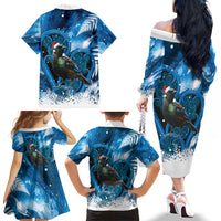 Tui Bird New Zealand Christmas In July Family Matching Off The Shoulder Long Sleeve Dress and Hawaiian Shirt NZ Aroha Koru Fern Marble Vibes LT14 - Polynesian Pride