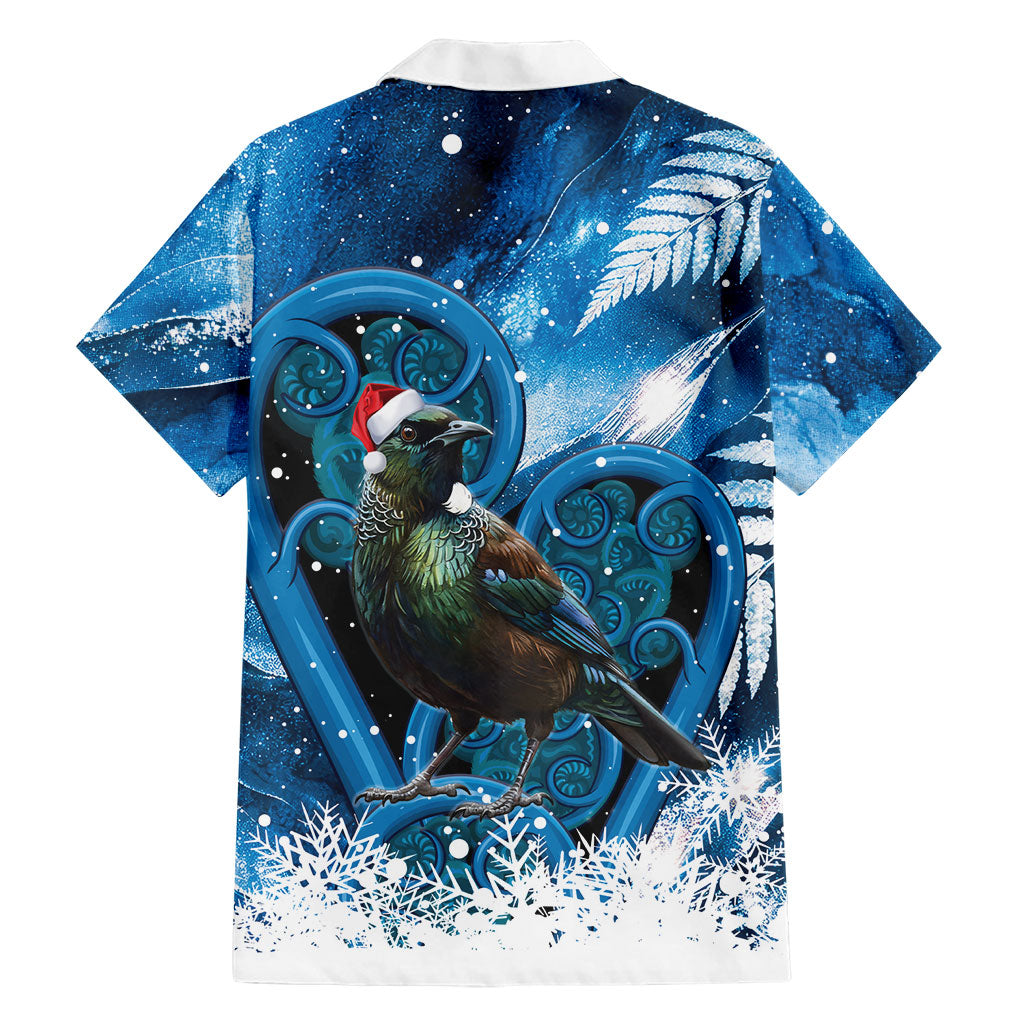 Tui Bird New Zealand Christmas In July Family Matching Off The Shoulder Long Sleeve Dress and Hawaiian Shirt NZ Aroha Koru Fern Marble Vibes LT14 - Polynesian Pride