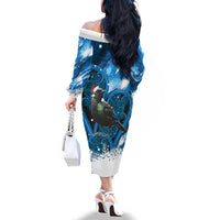 Tui Bird New Zealand Christmas In July Family Matching Off The Shoulder Long Sleeve Dress and Hawaiian Shirt NZ Aroha Koru Fern Marble Vibes LT14 - Polynesian Pride