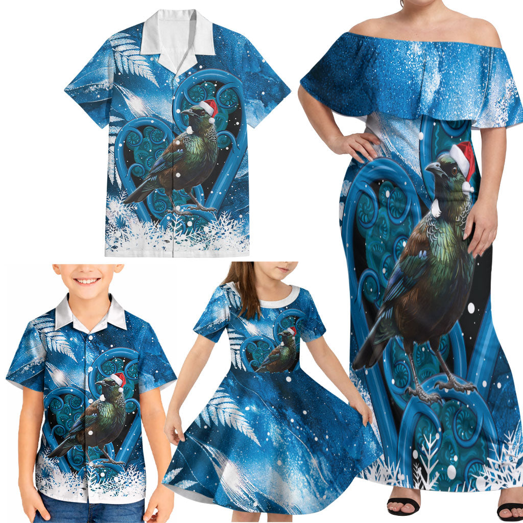 Tui Bird New Zealand Christmas In July Family Matching Off Shoulder Maxi Dress and Hawaiian Shirt NZ Aroha Koru Fern Marble Vibes LT14 - Polynesian Pride