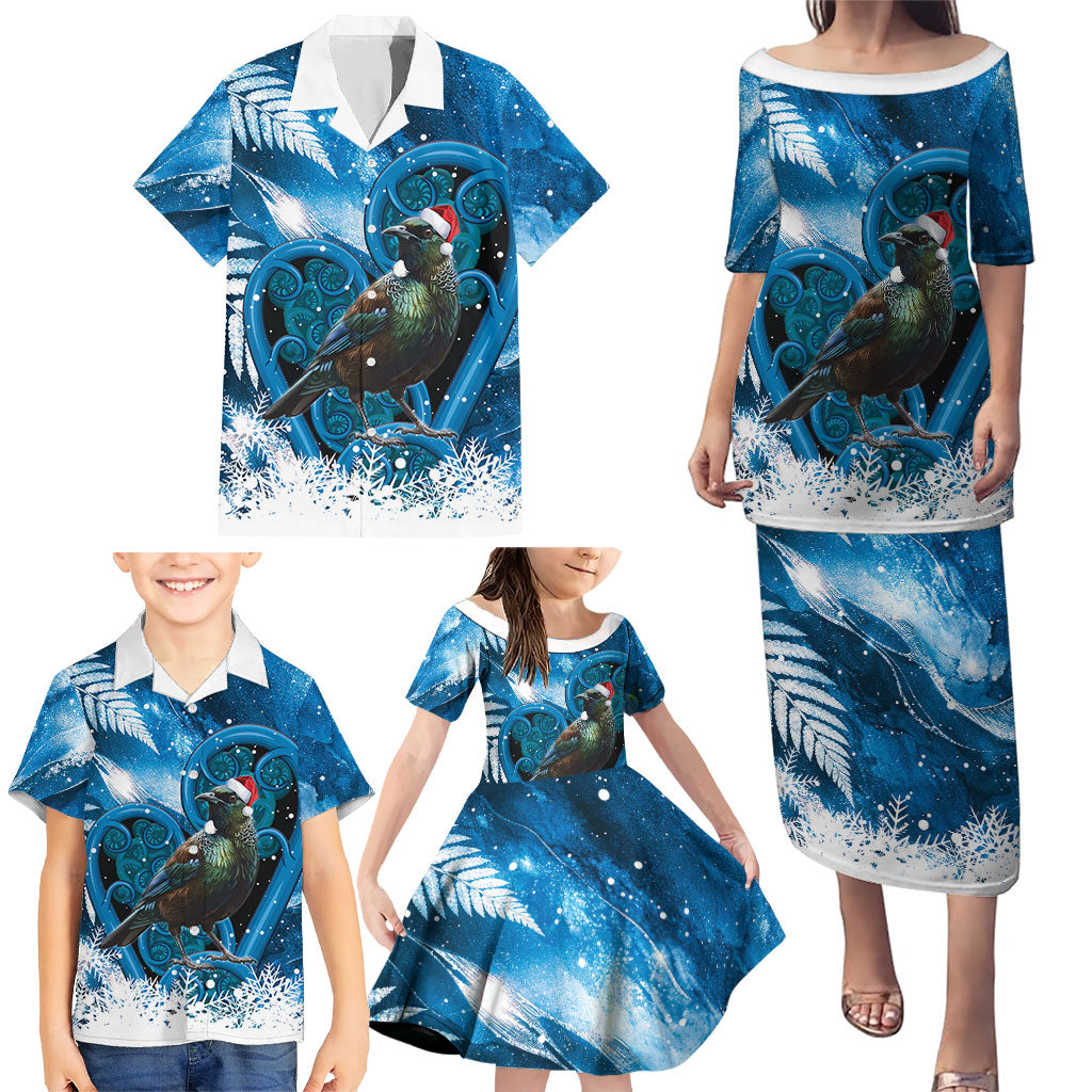 Tui Bird New Zealand Christmas In July Family Matching Puletasi and Hawaiian Shirt NZ Aroha Koru Fern Marble Vibes LT14 - Polynesian Pride