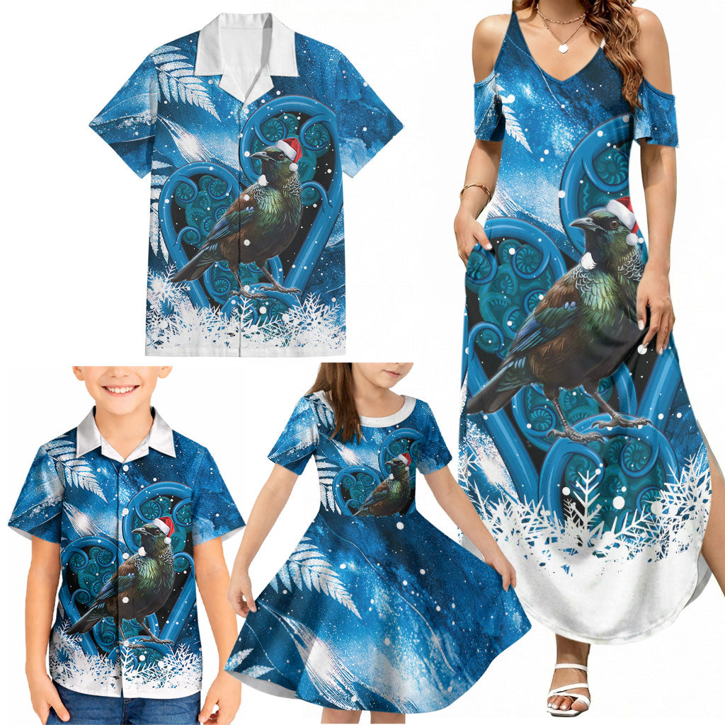Tui Bird New Zealand Christmas In July Family Matching Summer Maxi Dress and Hawaiian Shirt NZ Aroha Koru Fern Marble Vibes LT14 - Polynesian Pride