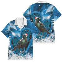 Tui Bird New Zealand Christmas In July Family Matching Summer Maxi Dress and Hawaiian Shirt NZ Aroha Koru Fern Marble Vibes LT14 Dad's Shirt - Short Sleeve Blue - Polynesian Pride