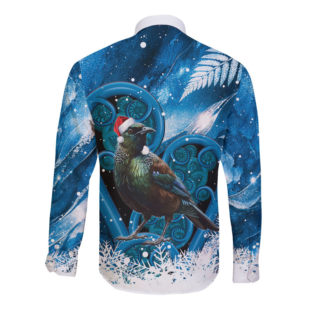 Tui Bird New Zealand Christmas In July Long Sleeve Button Shirt NZ Aroha Koru Fern Marble Vibes LT14 - Polynesian Pride
