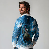 Tui Bird New Zealand Christmas In July Long Sleeve Polo Shirt NZ Aroha Koru Fern Marble Vibes LT14 - Polynesian Pride