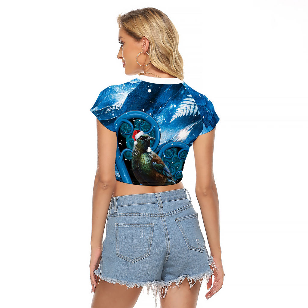 Tui Bird New Zealand Christmas In July Raglan Cropped T Shirt NZ Aroha Koru Fern Marble Vibes LT14 - Polynesian Pride