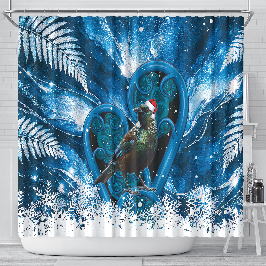 Tui Bird New Zealand Christmas In July Shower Curtain NZ Aroha Koru Fern Marble Vibes LT14 - Polynesian Pride