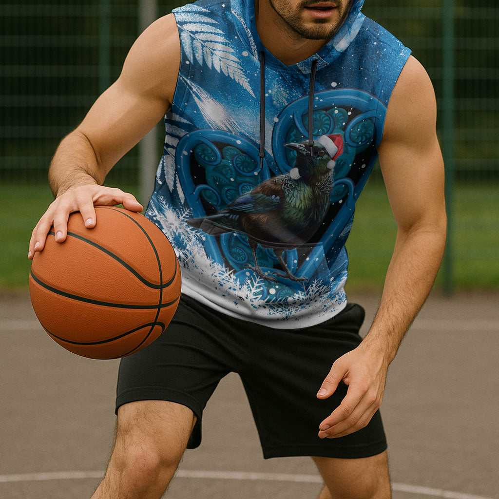 Tui Bird New Zealand Christmas In July Sleeveless Hoodie NZ Aroha Koru Fern Marble Vibes LT14 - Polynesian Pride