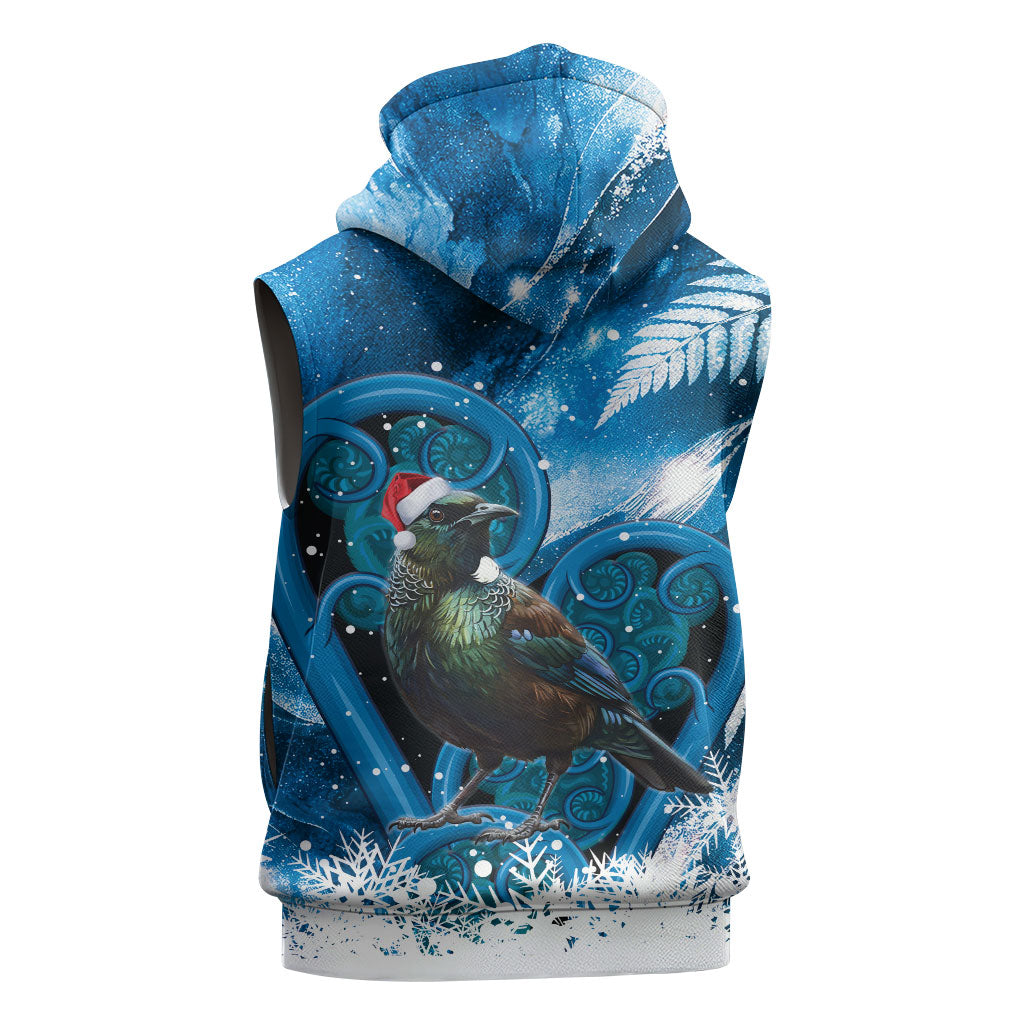 Tui Bird New Zealand Christmas In July Sleeveless Zip Hoodie NZ Aroha Koru Fern Marble Vibes LT14 - Polynesian Pride