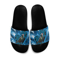 Tui Bird New Zealand Christmas In July Slide Sandals NZ Aroha Koru Fern Marble Vibes LT14 Blue - Polynesian Pride
