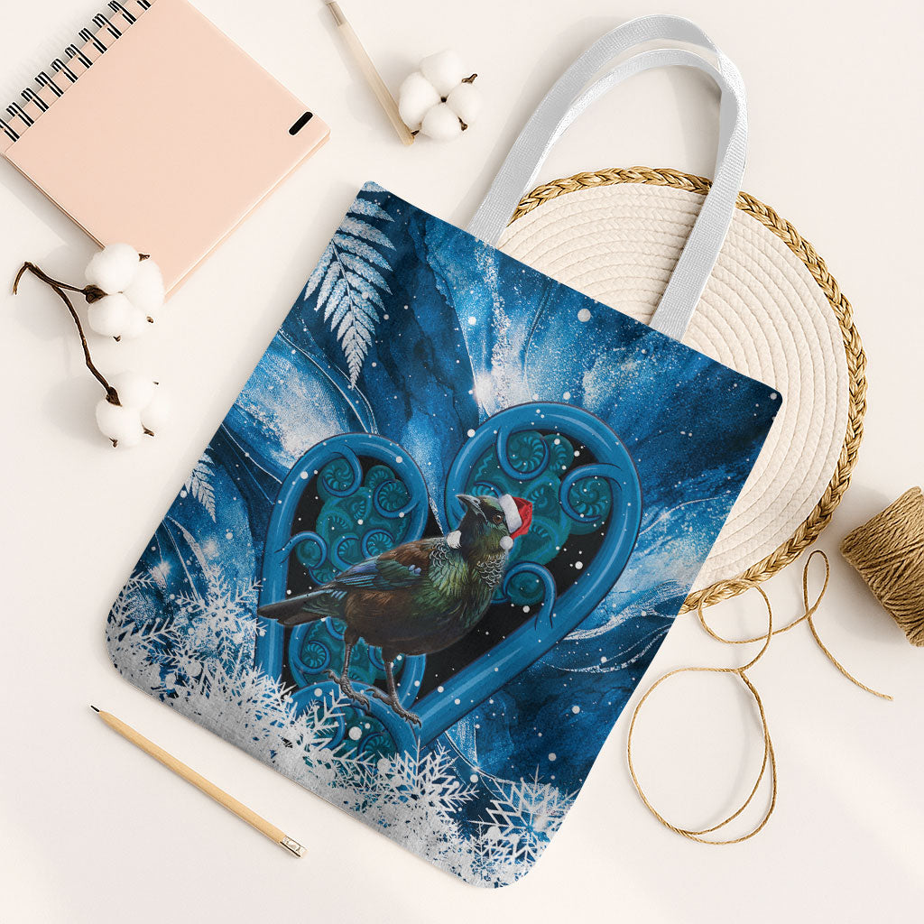 Tui Bird New Zealand Christmas In July Tote Bag NZ Aroha Koru Fern Marble Vibes LT14 White Strap One Size Blue - Polynesian Pride