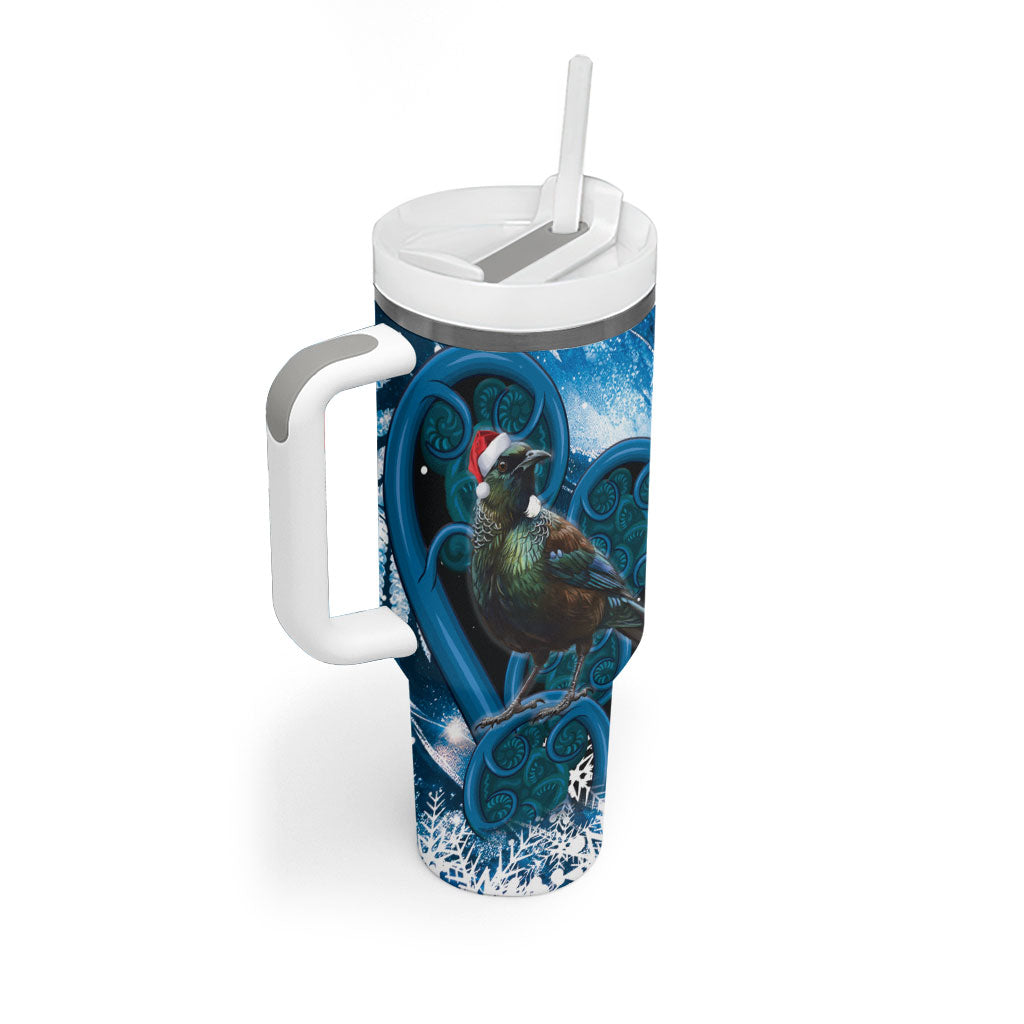 Tui Bird New Zealand Christmas In July Tumbler With Handle NZ Aroha Koru Fern Marble Vibes LT14 - Polynesian Pride