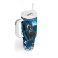 Tui Bird New Zealand Christmas In July Tumbler With Handle NZ Aroha Koru Fern Marble Vibes LT14 - Polynesian Pride