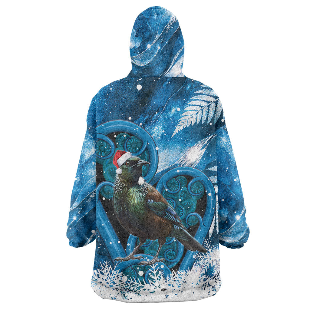 Tui Bird New Zealand Christmas In July Wearable Blanket Hoodie NZ Aroha Koru Fern Marble Vibes LT14 - Polynesian Pride
