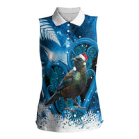 Tui Bird New Zealand Christmas In July Women Sleeveless Polo Shirt NZ Aroha Koru Fern Marble Vibes LT14 Female Blue - Polynesian Pride