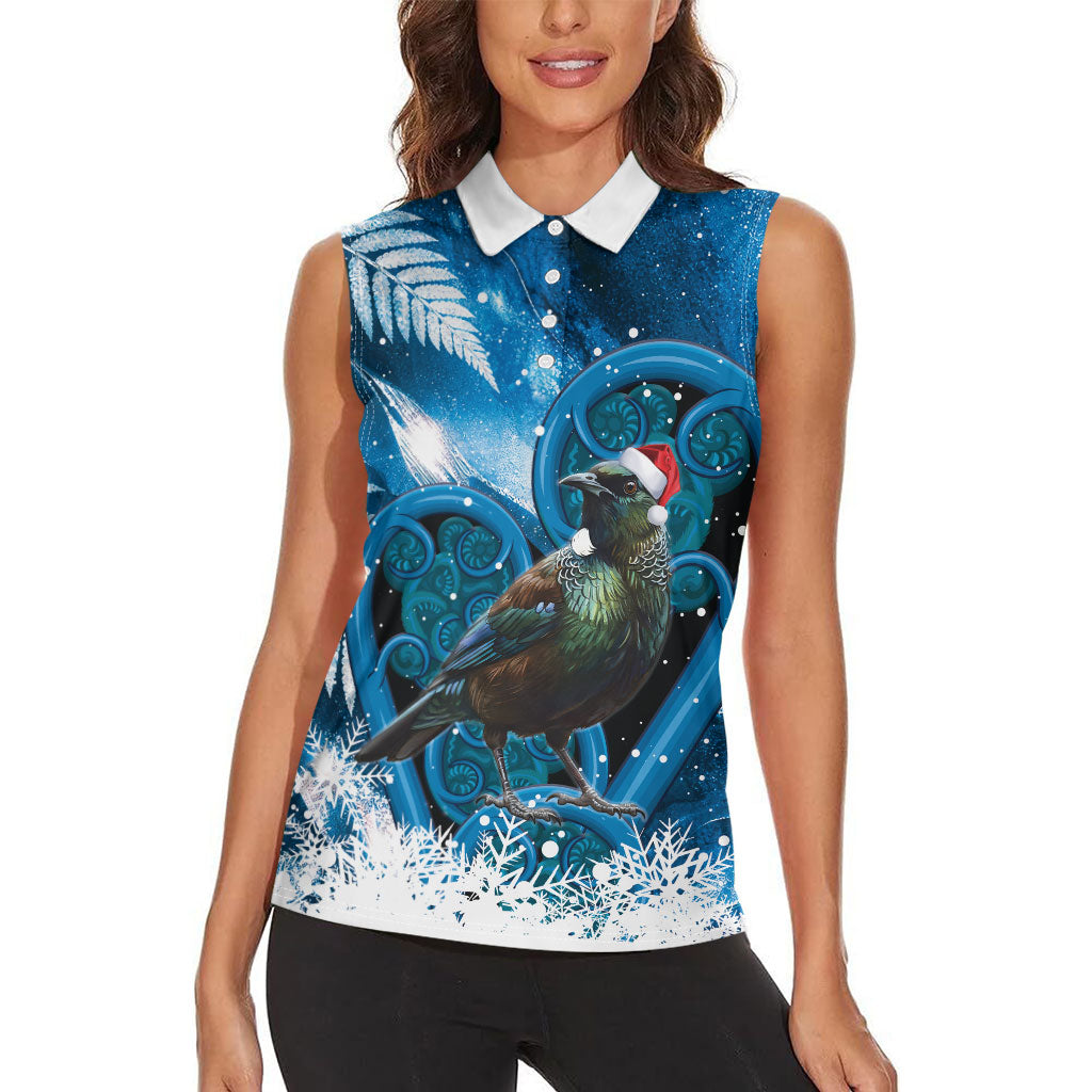 Tui Bird New Zealand Christmas In July Women Sleeveless Polo Shirt NZ Aroha Koru Fern Marble Vibes LT14 - Polynesian Pride
