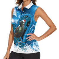 Tui Bird New Zealand Christmas In July Women Sleeveless Polo Shirt NZ Aroha Koru Fern Marble Vibes LT14 - Polynesian Pride