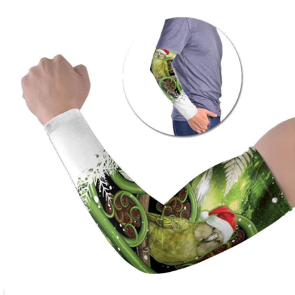 Kakapo New Zealand Christmas In July Arm Sleeves NZ Aroha Koru Fern Marble Vibes LT14 Set of 2 Green - Polynesian Pride