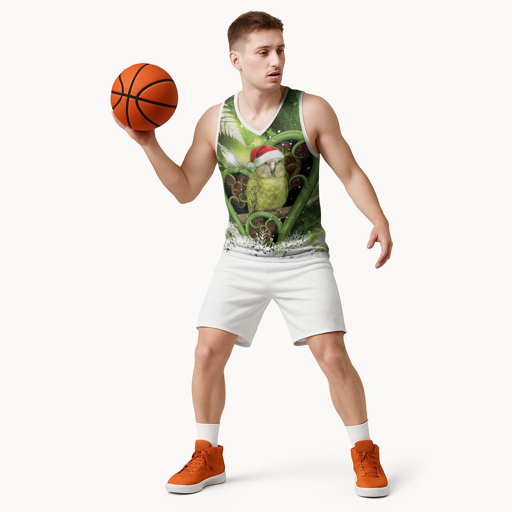 Kakapo New Zealand Christmas In July Basketball Jersey NZ Aroha Koru Fern Marble Vibes LT14 - Polynesian Pride