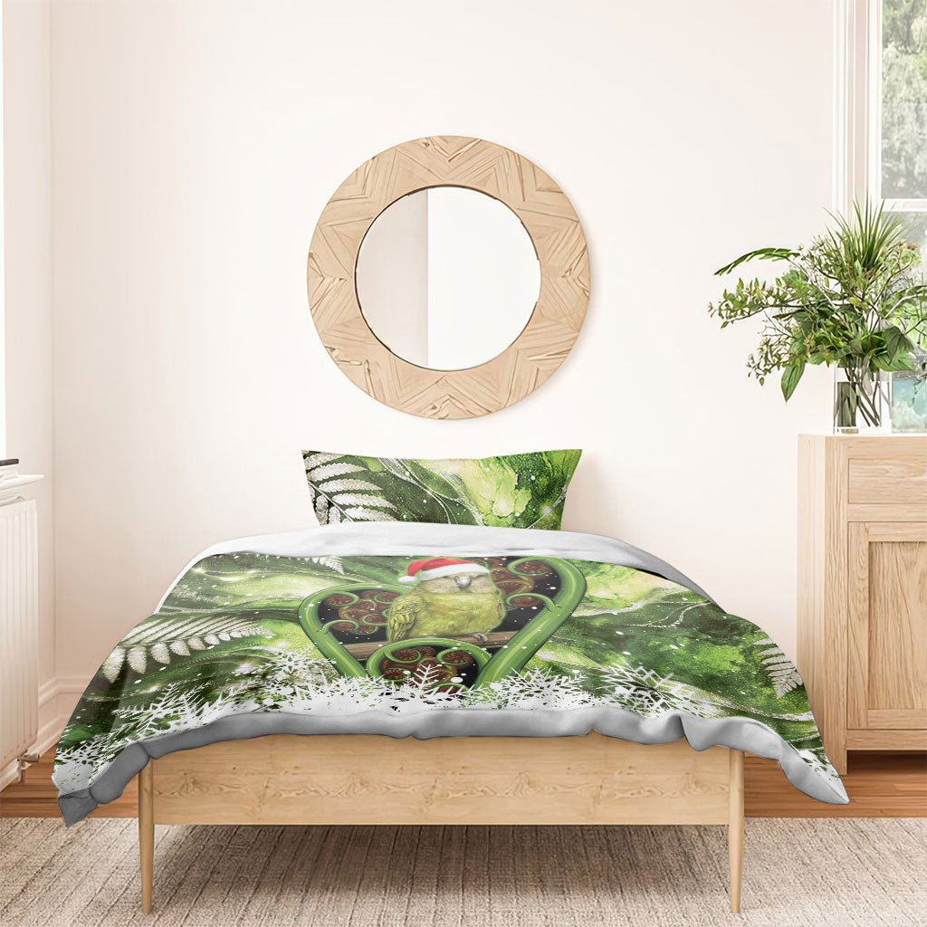 Kakapo New Zealand Christmas In July Bedding Set NZ Aroha Koru Fern Marble Vibes