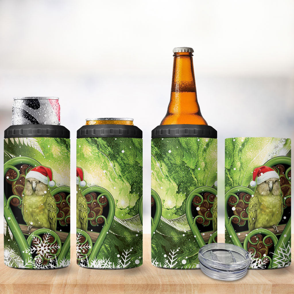 Kakapo New Zealand Christmas In July 4 in 1 Can Cooler Tumbler NZ Aroha Koru Fern Marble Vibes LT14 - Polynesian Pride