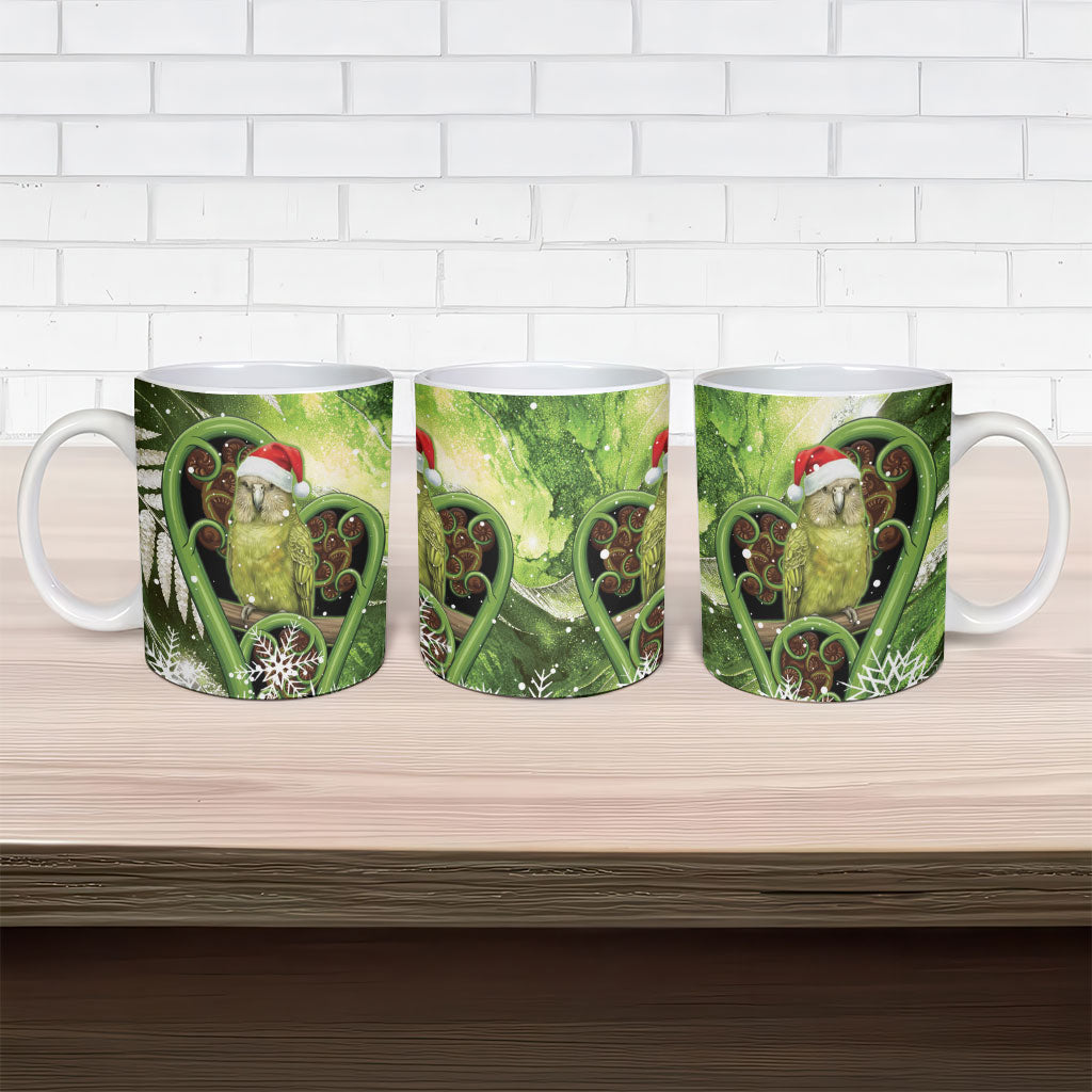 Kakapo New Zealand Christmas In July Ceramic Mug NZ Aroha Koru Fern Marble Vibes
