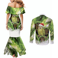 Kakapo New Zealand Christmas In July Couples Matching Mermaid Dress and Long Sleeve Button Shirt NZ Aroha Koru Fern Marble Vibes LT14 - Polynesian Pride