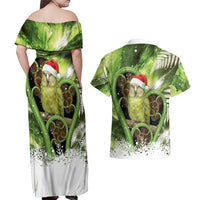 Kakapo New Zealand Christmas In July Couples Matching Off Shoulder Maxi Dress and Hawaiian Shirt NZ Aroha Koru Fern Marble Vibes LT14 - Polynesian Pride