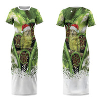 Kakapo New Zealand Christmas In July Couples Matching Short Sleeve Bodycon Dress and Long Sleeve Button Shirt NZ Aroha Koru Fern Marble Vibes LT14 - Polynesian Pride