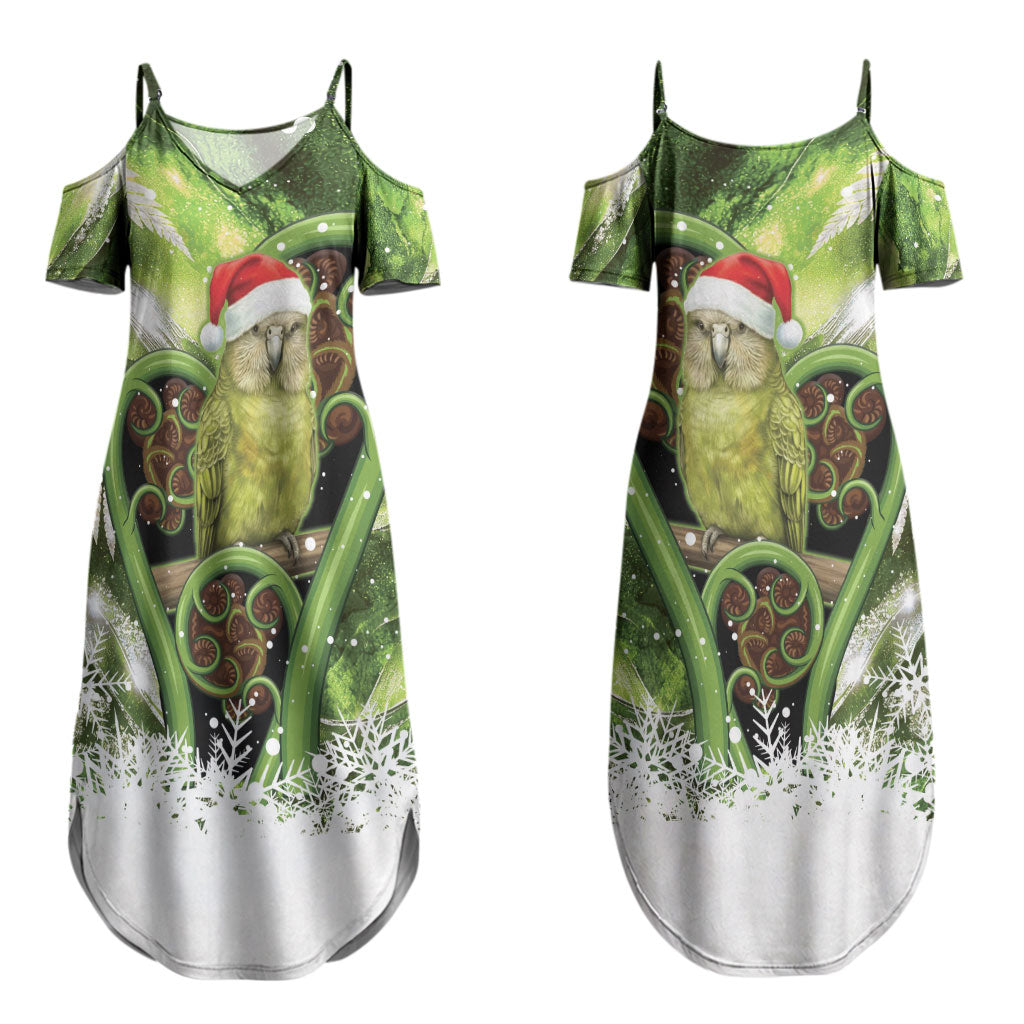 Kakapo New Zealand Christmas In July Couples Matching Summer Maxi Dress and Long Sleeve Button Shirt NZ Aroha Koru Fern Marble Vibes LT14 - Polynesian Pride